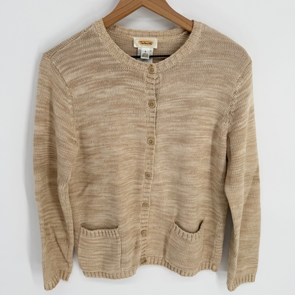 Talbots Beige Knit Button-Up Cardigan